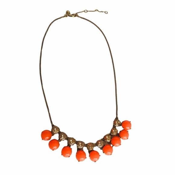 J. Crew Orange Stone and Gold Rhinestone Necklace - Picture 3 of 9